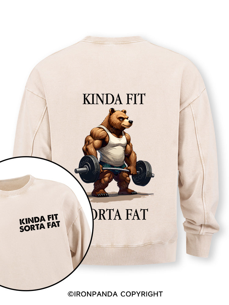 KINDA FIT SORTA FAT MUSCLE BEAR Double-Sided Printed Washed Sweatshirt