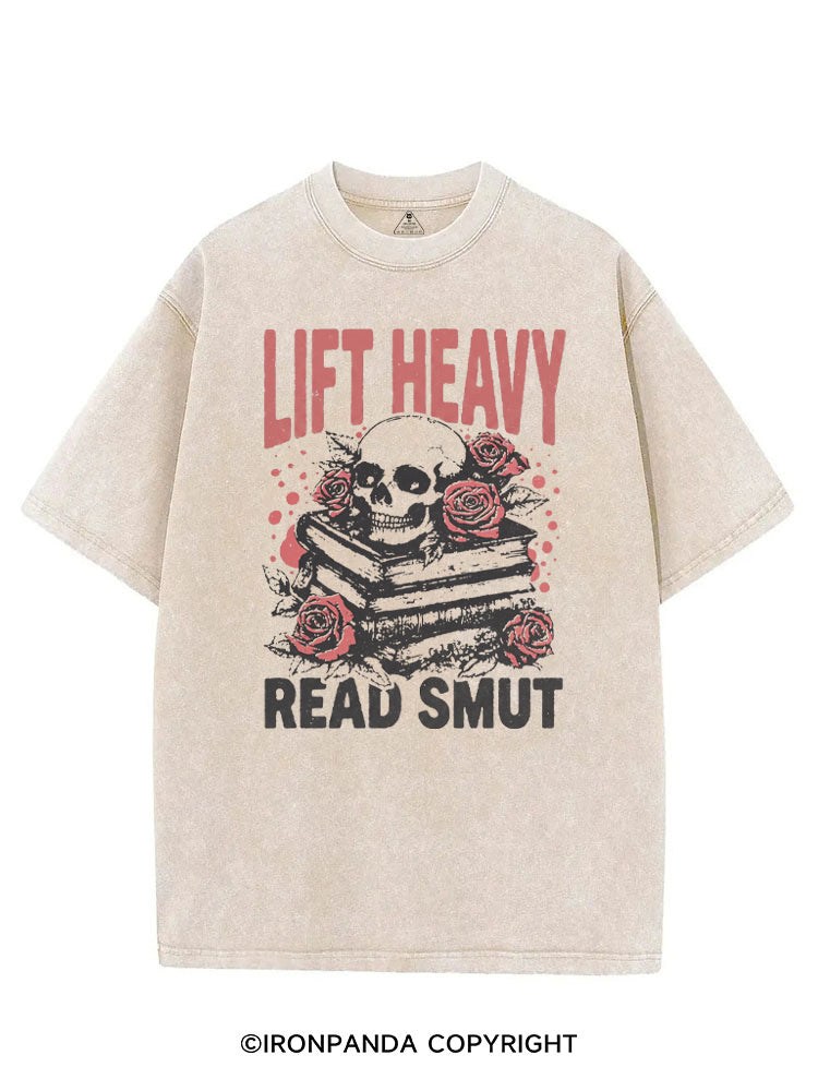 LIFT HEAVY READ SMUT ROSY SKULL VINTAGE GYM SHIRT
