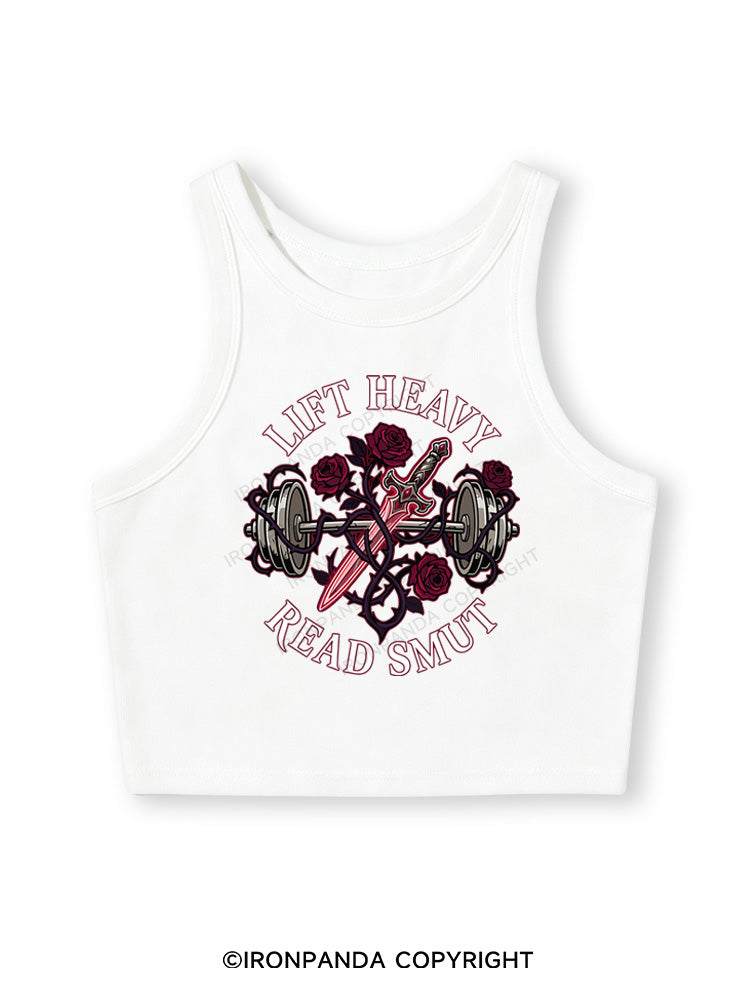 LIFT HEAVY READ SMUT Fitted Crop Tank Top