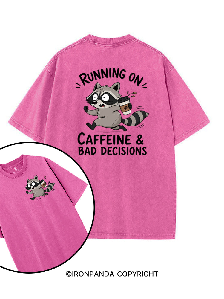 Running On Caffeine And Bad Decisions Funny Raccoon printed Gym Shirt