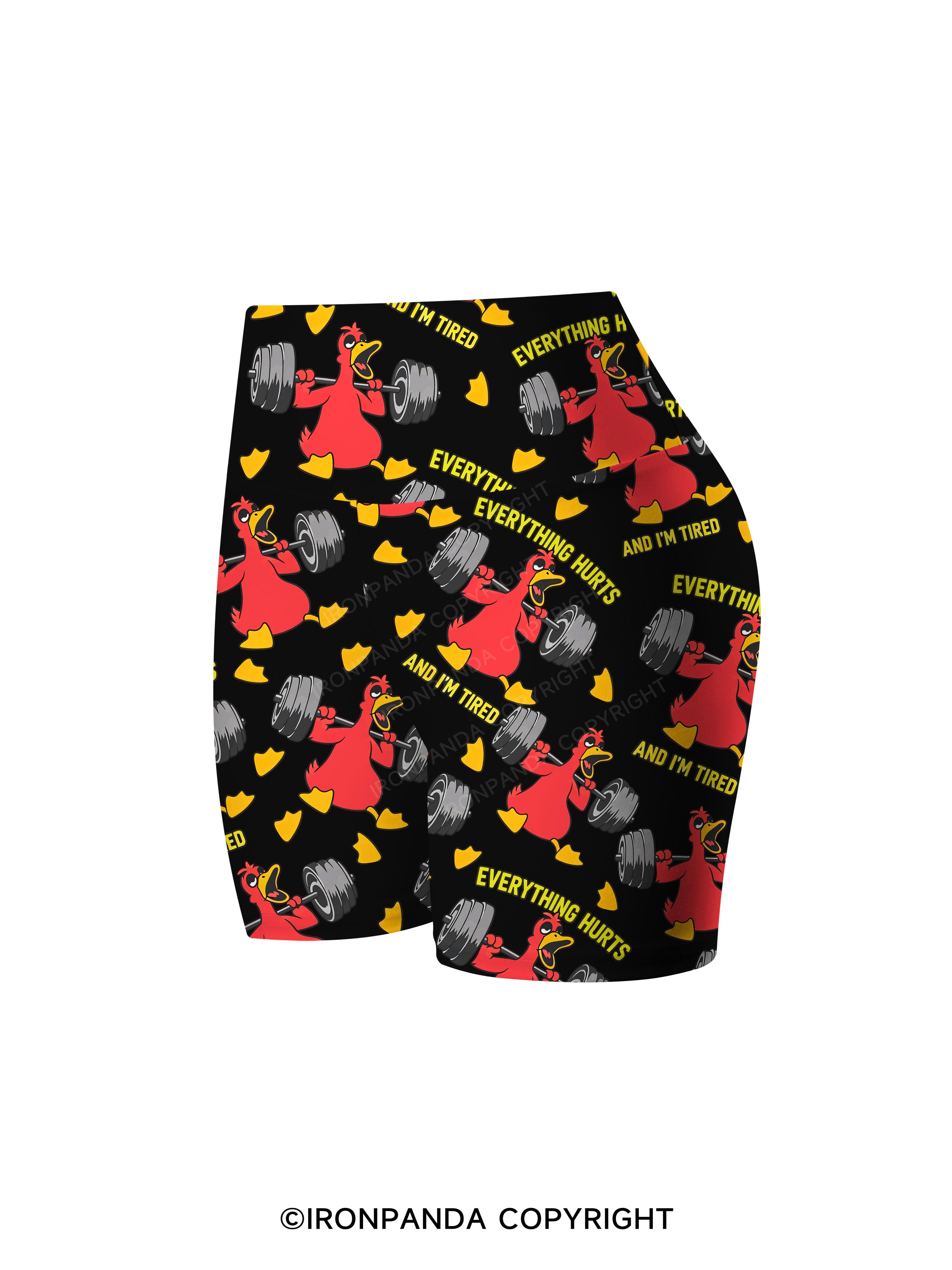 Everthing Hurts And I'm Tired Weightlifting Duck Printed Yoga Cycling Shorts