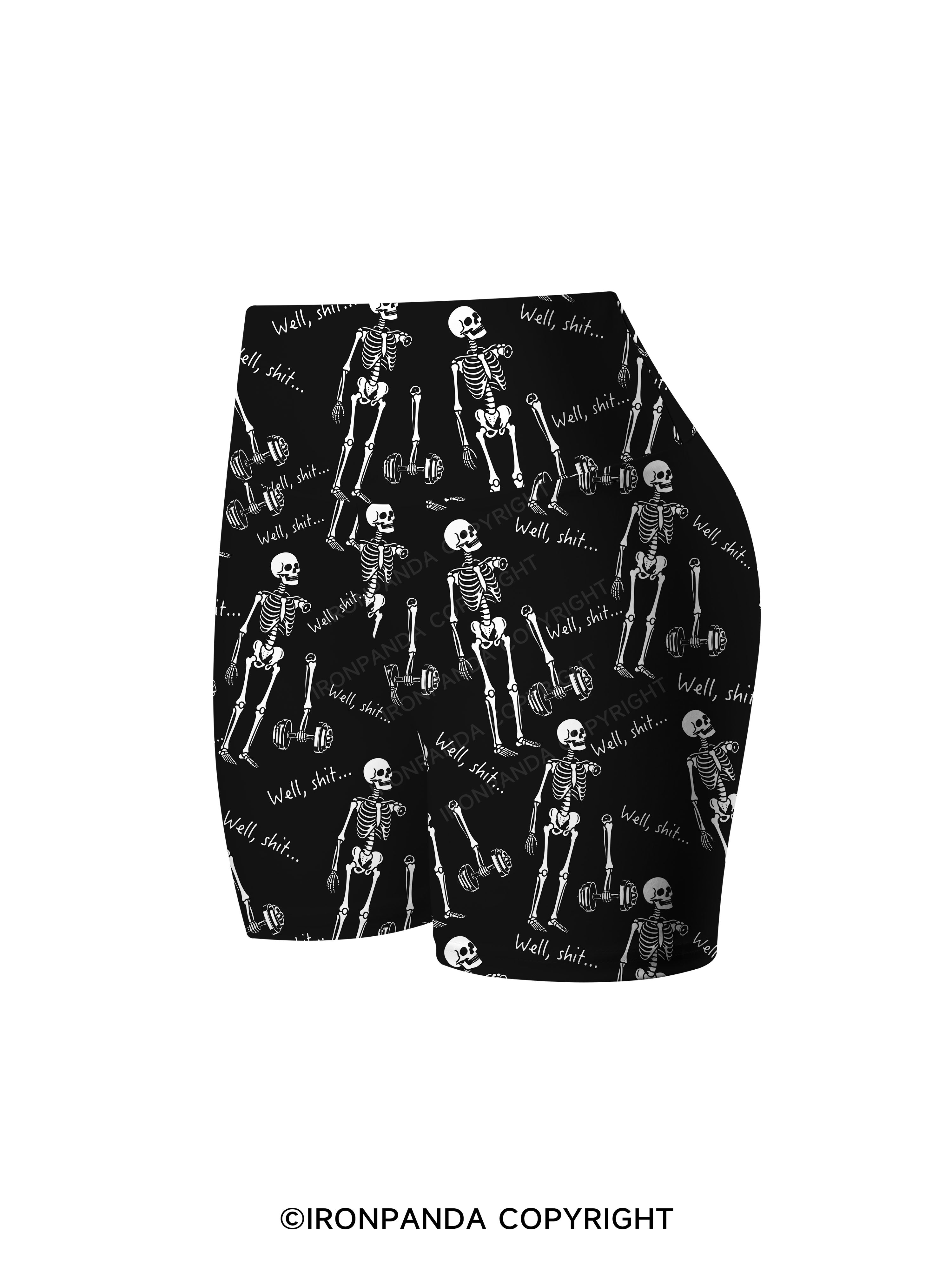 Well Shit Funny Skeleton Printed Yoga Cycling Shorts