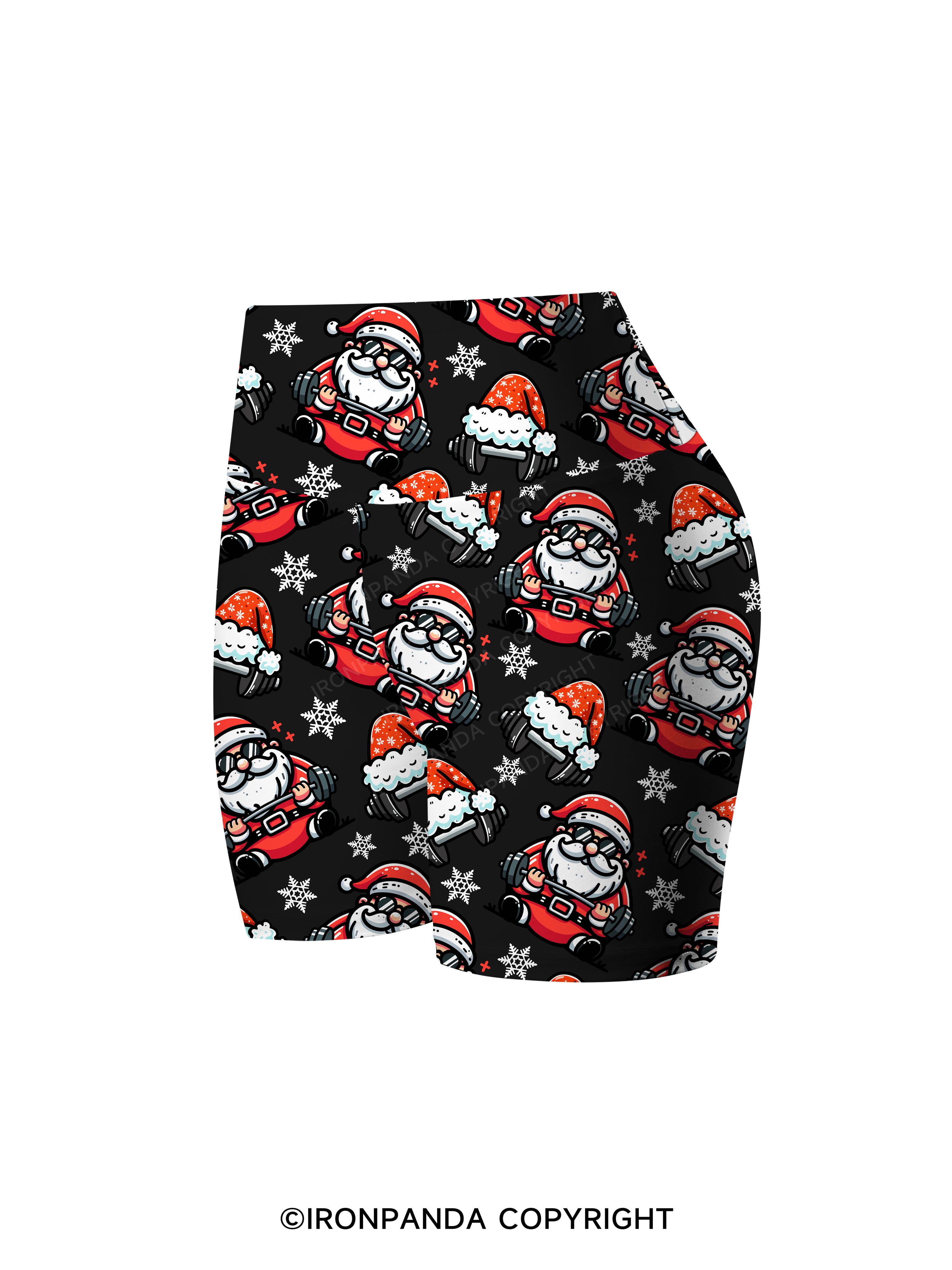 Lifting Santa Claus Printed Yoga Cycling Shorts