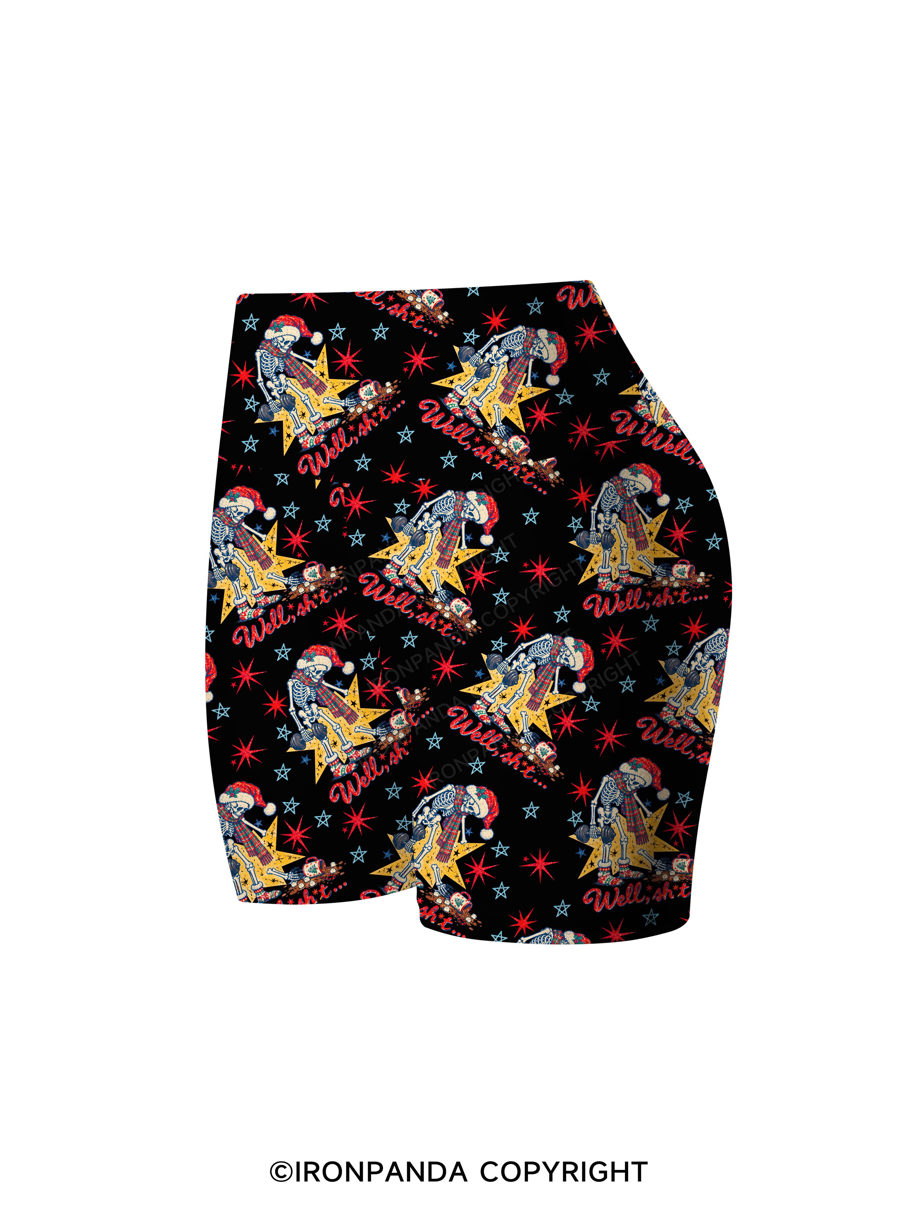 Well Shit Skeleton Printed Yoga Cycling Shorts