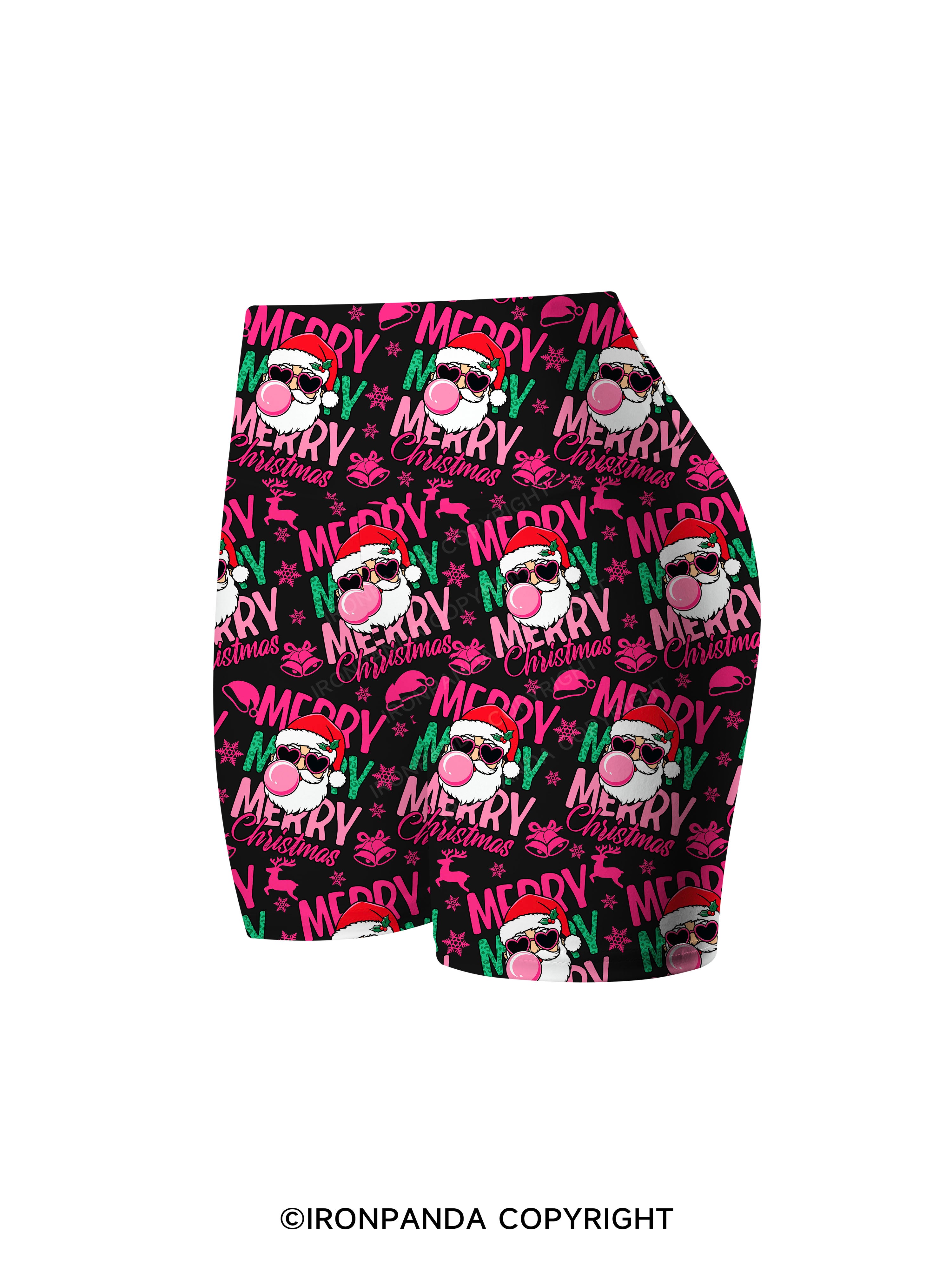MERRY MERRY MERRY CHRISTMAS Printed Yoga Cycling Shorts