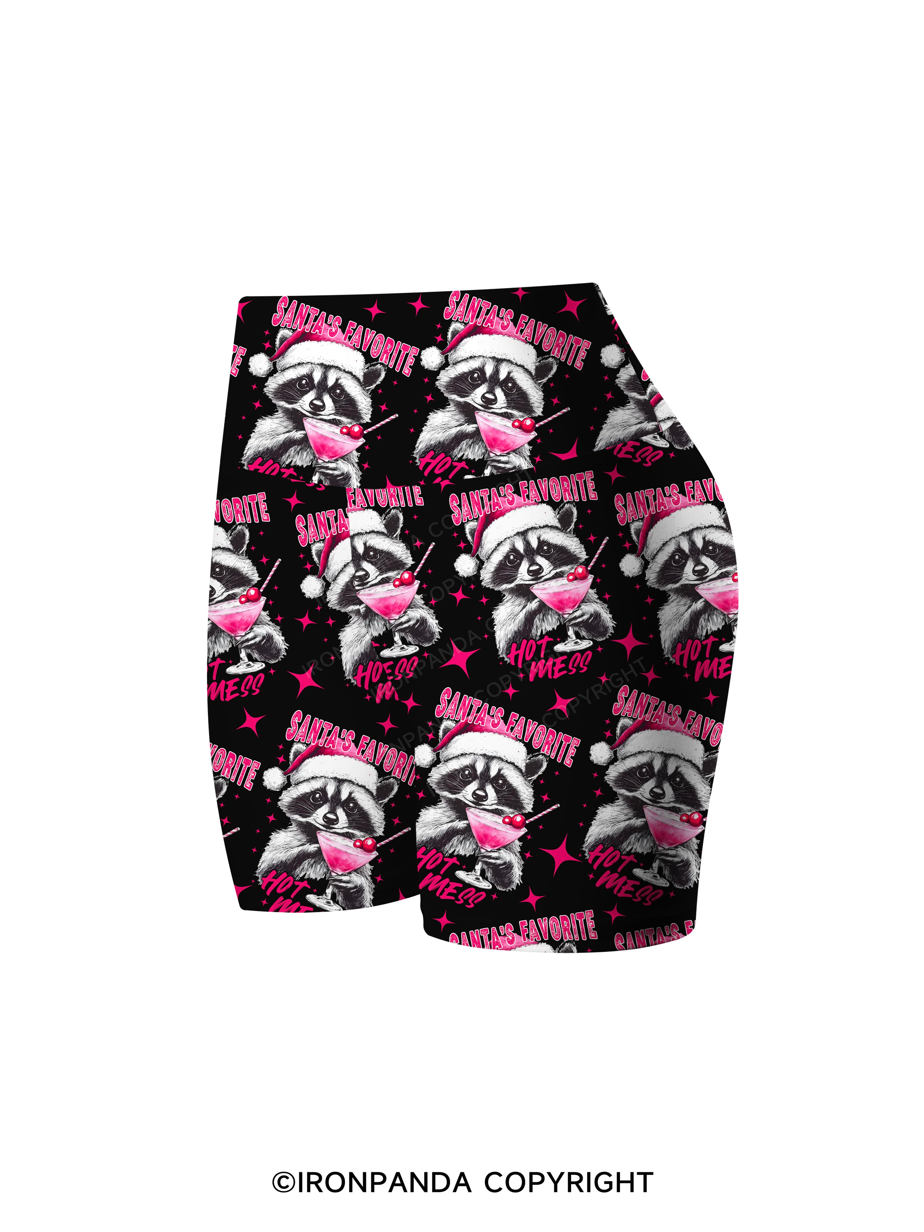SANTA'S FAVORITE HOT MESS Printed Yoga Cycling Shorts
