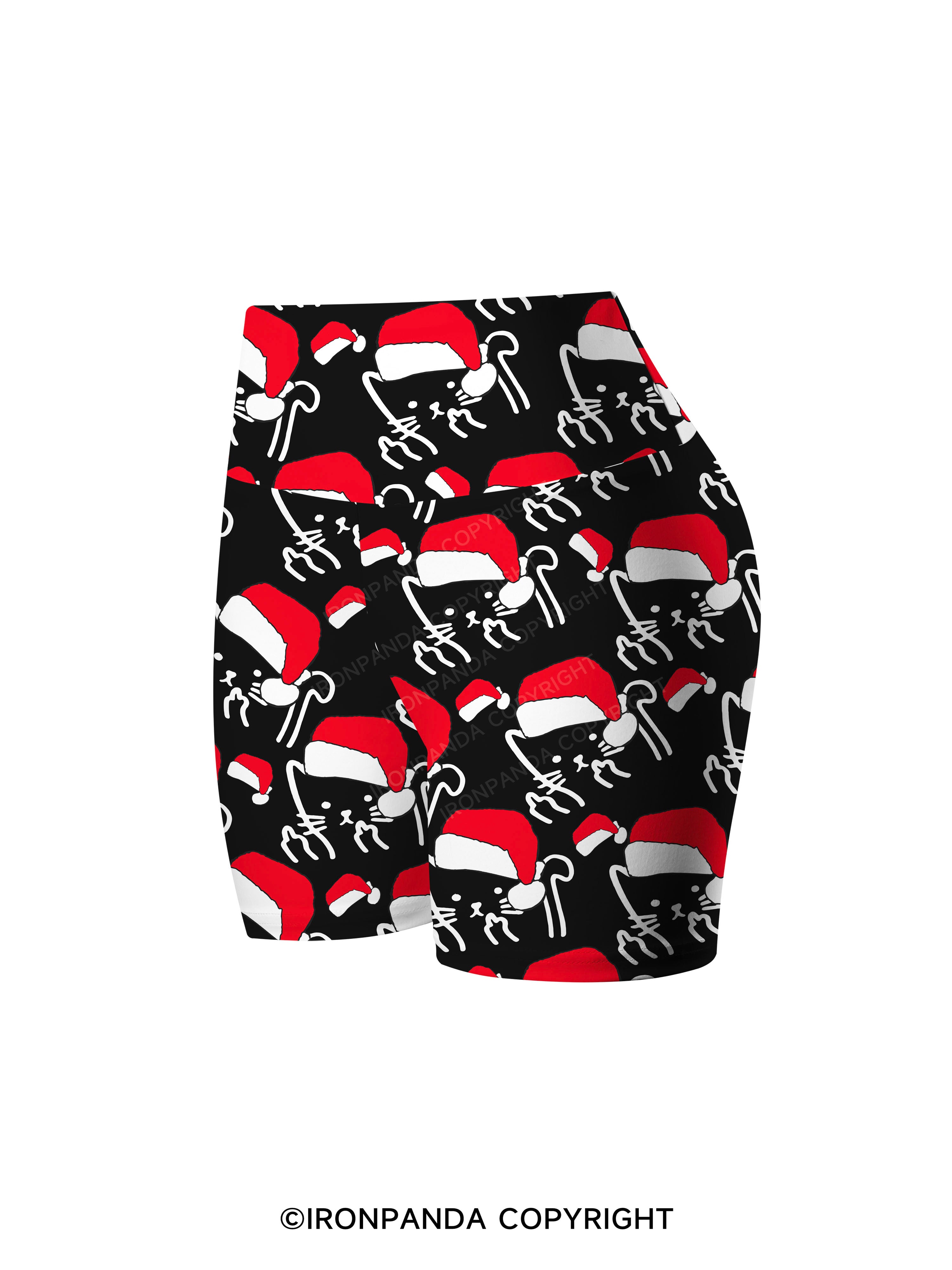 MEOWY CHRISTMAS MOTHER FLUFFER Printed Yoga Cycling Shorts