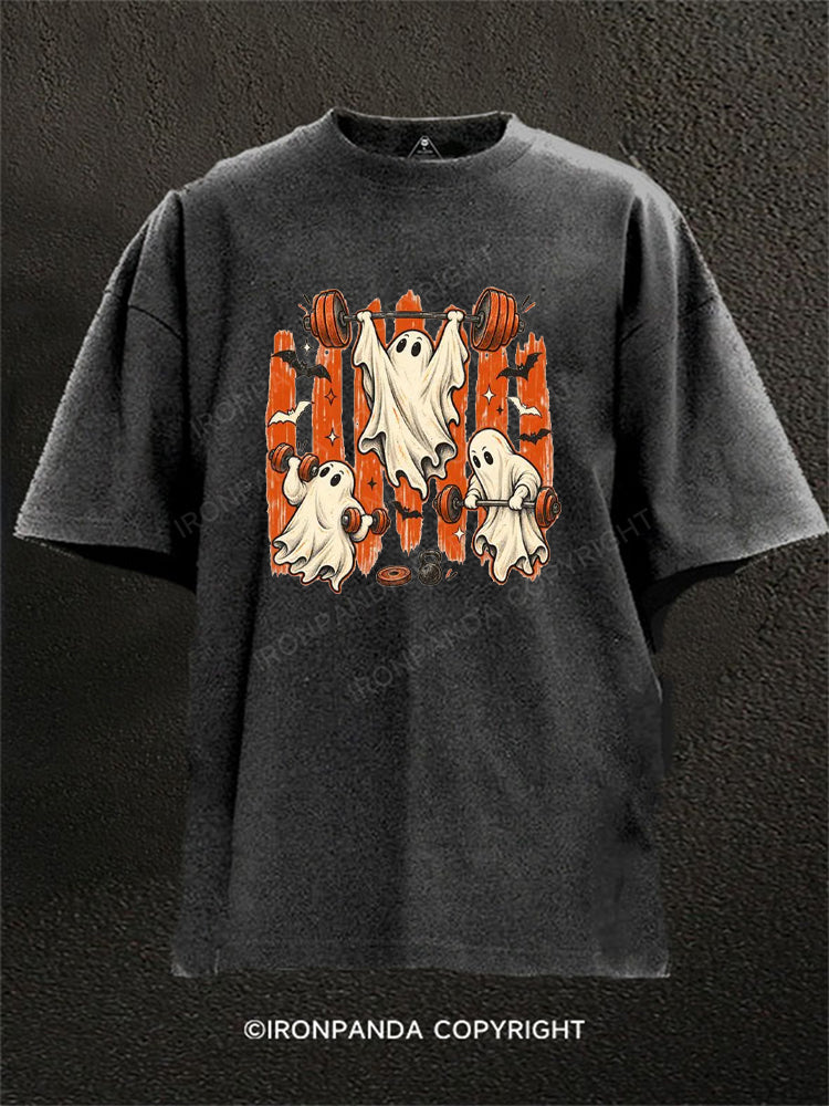 Weightlifting Ghost Spooky Workout Washed Gym Shirt