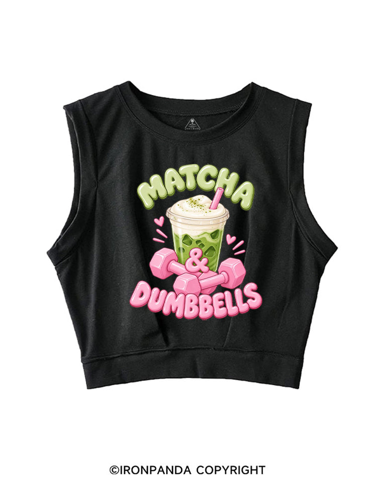 MATCHA & DUMBBELLS MATCHA GYM LOVER SLEEVELESS CROP TOPS