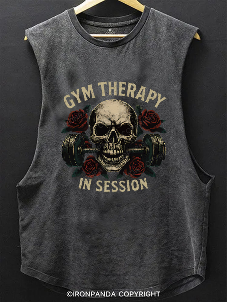 Gym Therapy in Session Skull Rose Weightlifting Scoop Bottom Cotton Tank