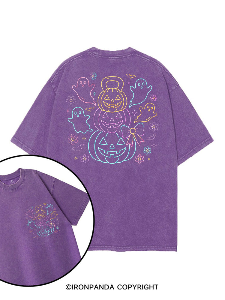 GHOSTLY KETTLEBELL PUMPKINS printed Gym Shirt