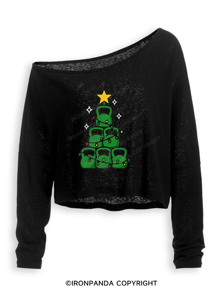 HOLIDAY STRENGTH TREE Off Shoulder Long Sleeve Crop Top