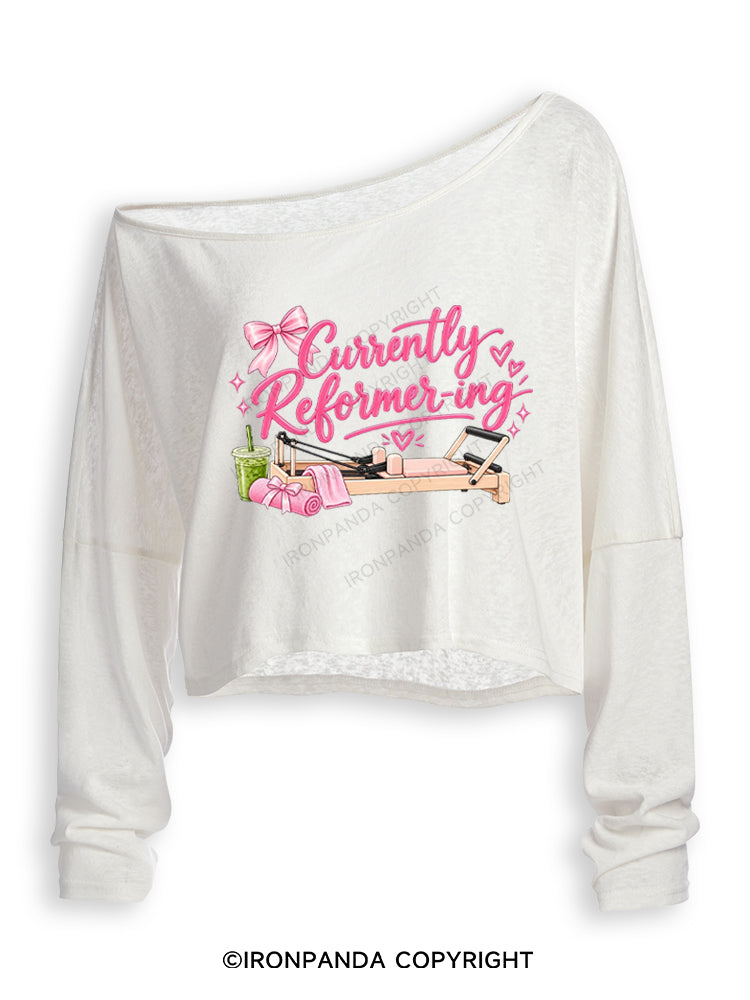 CURRENTLY REFORMER-ING Off Shoulder Long Sleeve Crop Top