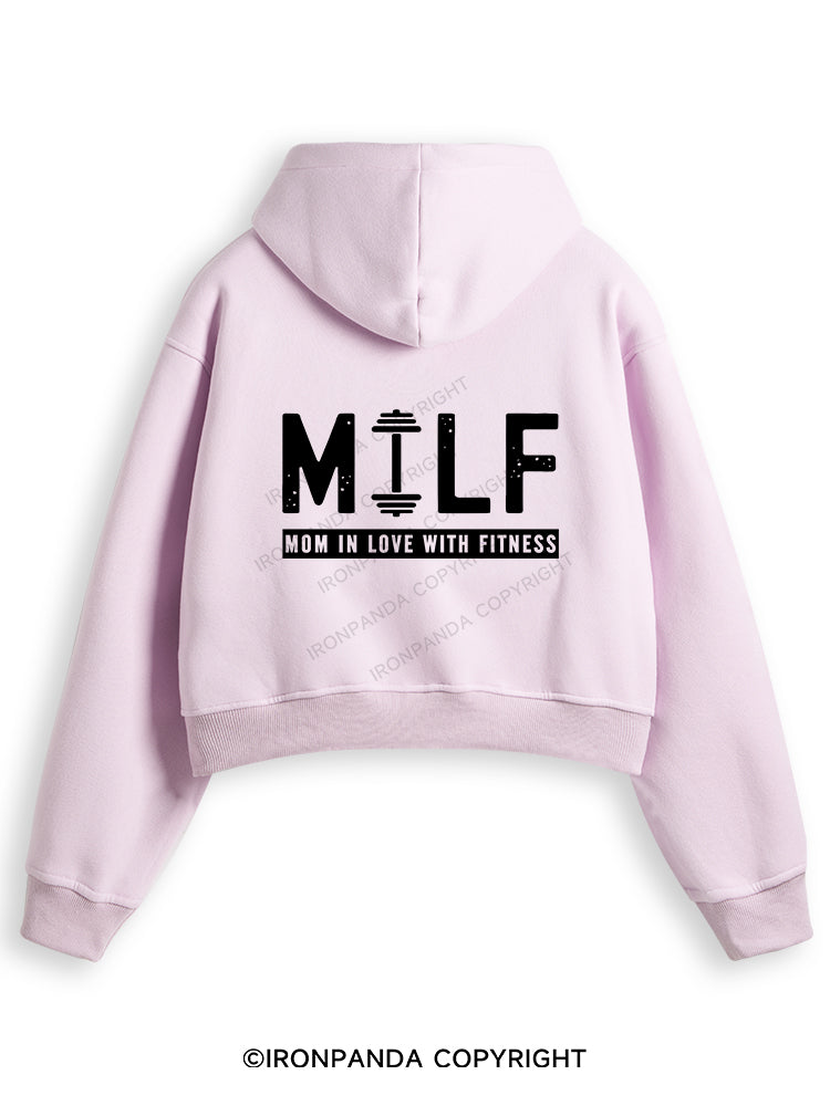 MILF MOM IN LOVE WITH FITNESS Fleece Crop Zip Up Hoodie