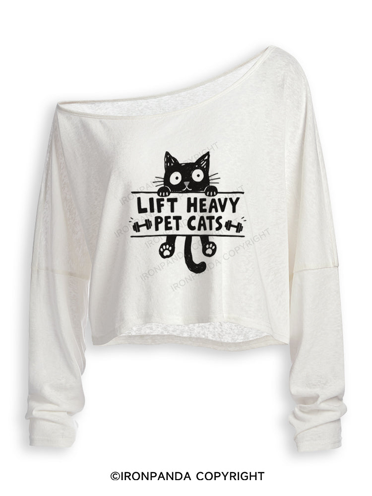 LIFT HEAVY PET CATS GYM KITTY Off Shoulder Long Sleeve Crop Top
