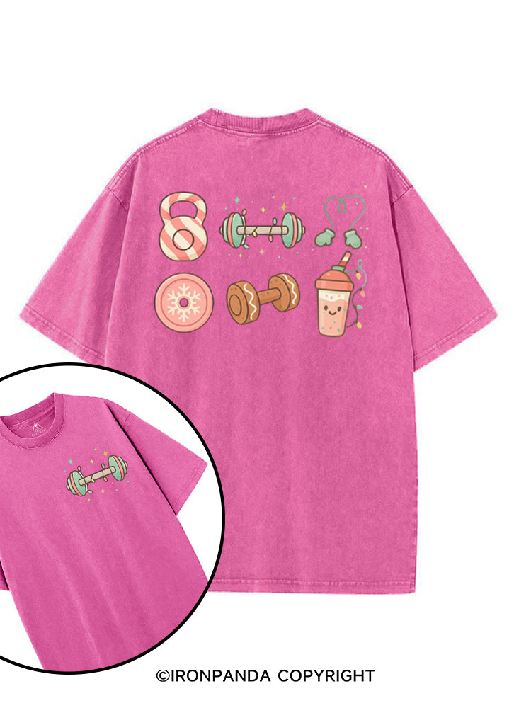Candy Cane Kettlebell & Cookie Dumbbell Xmas printed Gym Shirt