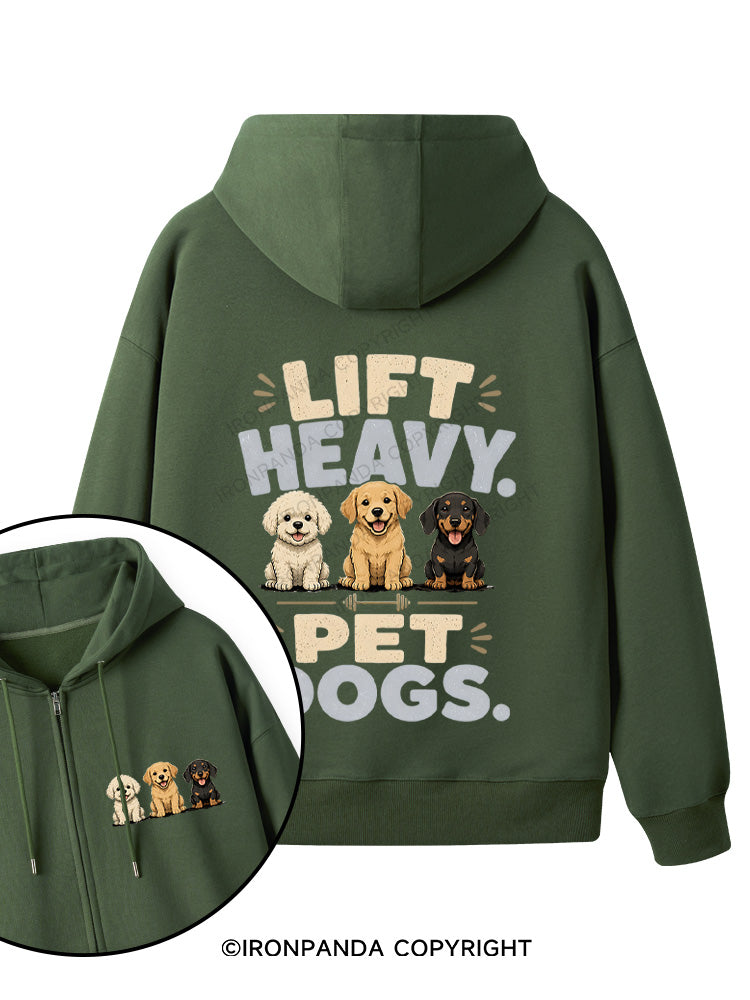 LIFT HEAVY PET DOGS FUNNY GYM Double-Sided Printed Fleece Zip Up Hoodie