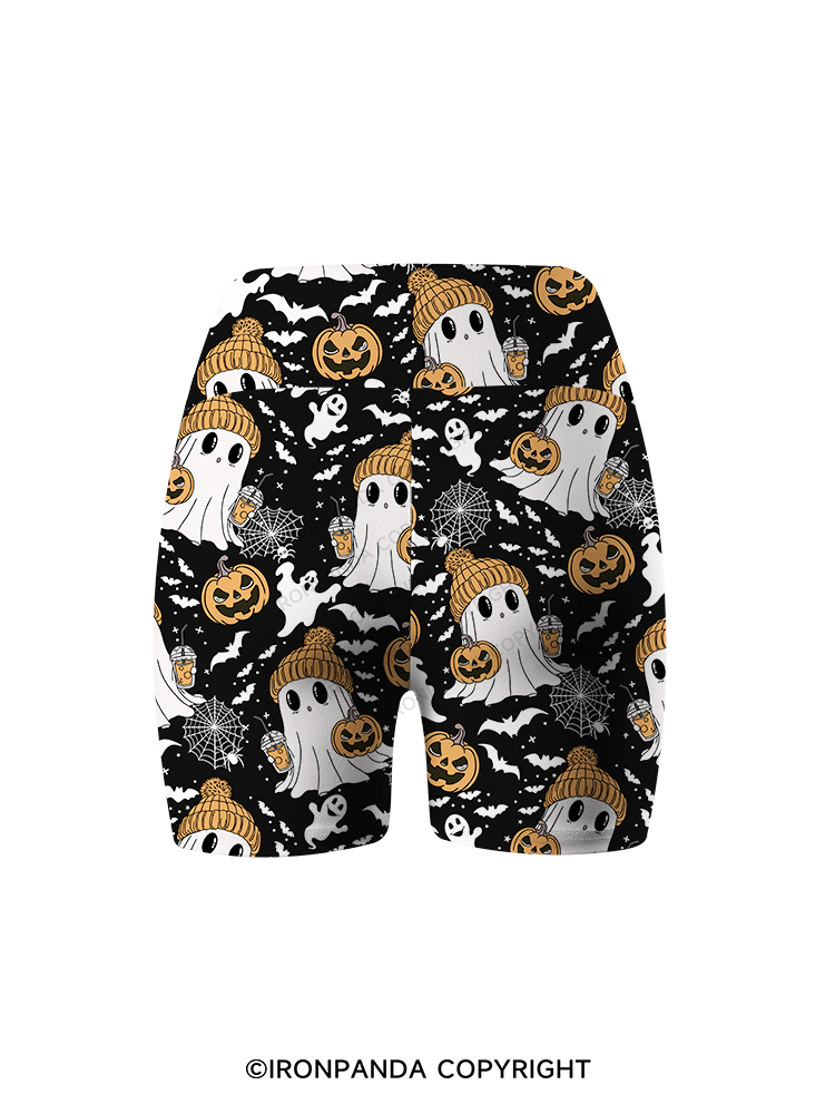 GHOST WITH ICED COFFEE Printed Yoga Cycling Shorts