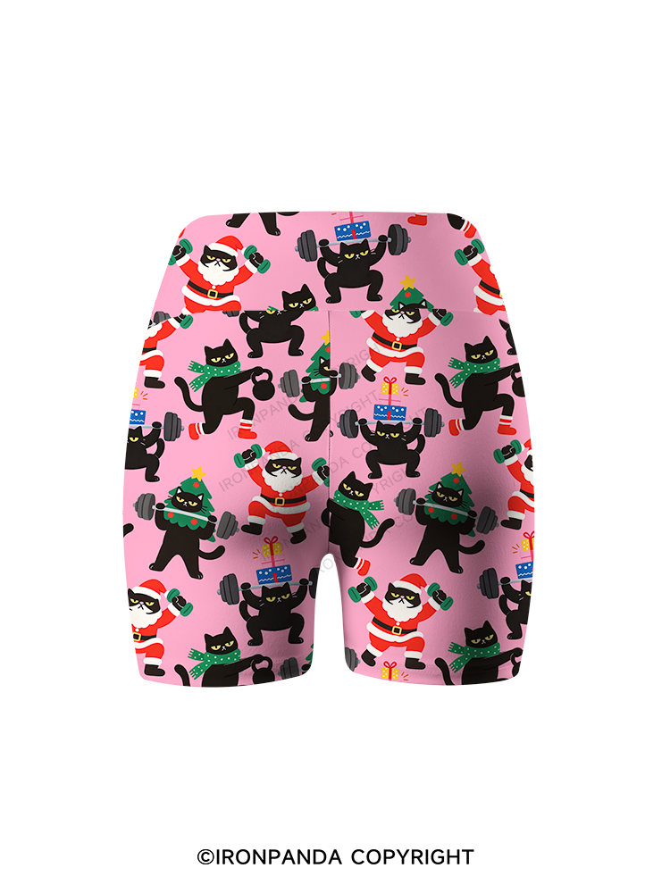 WEIGHTLIFTING BLACK CAT CHRISTMAS WORKOUT Printed Yoga Cycling Shorts