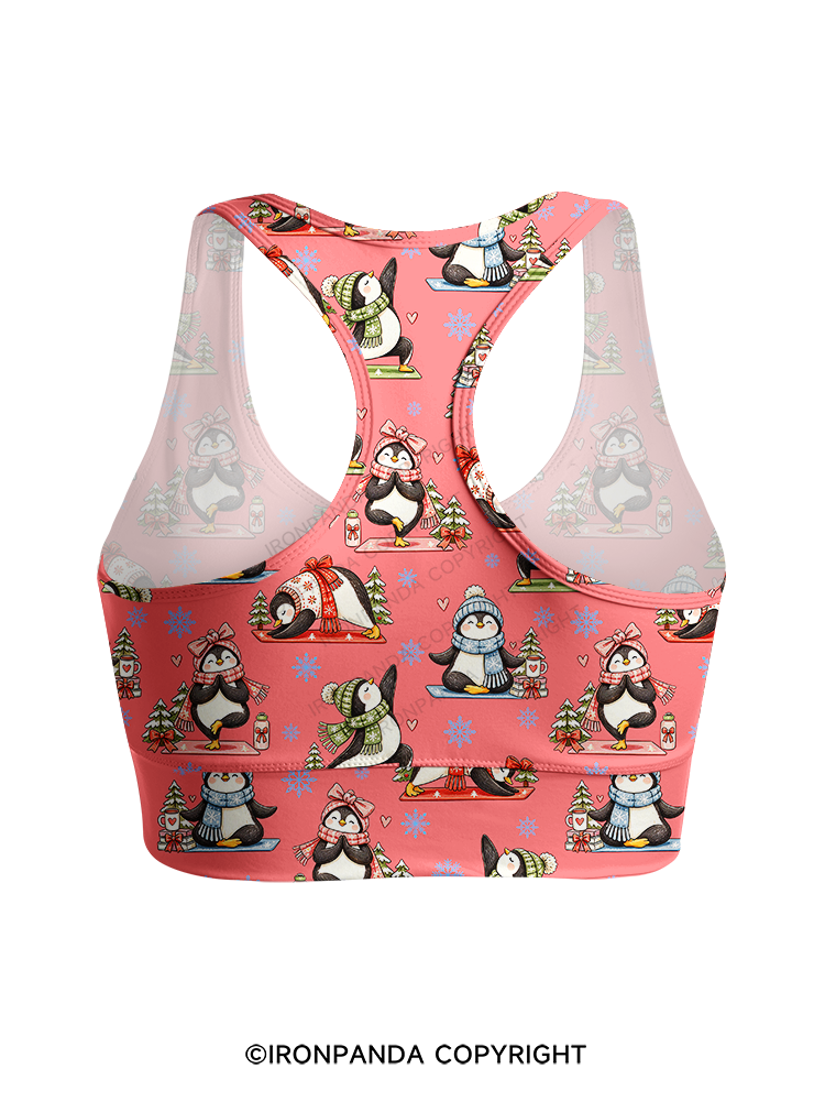Cute Christmas Yoga Penguin Racerback Sports Bra