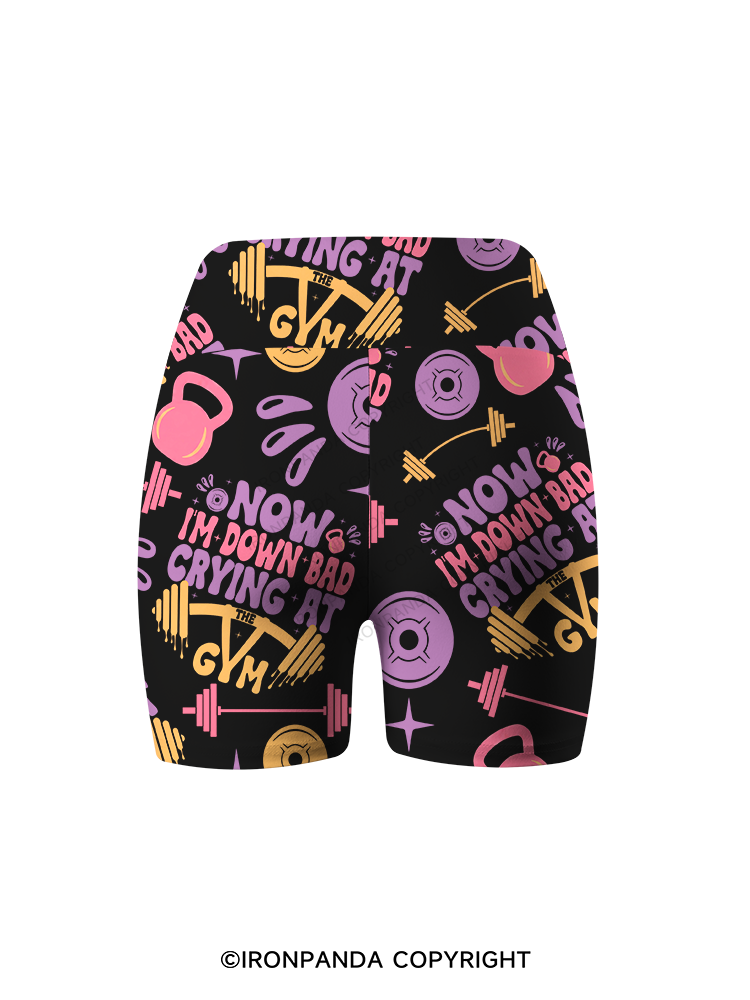 NOW I’M DOWN BAD CRYING AT THE GYM kettlebell Printed Yoga Cycling Shorts