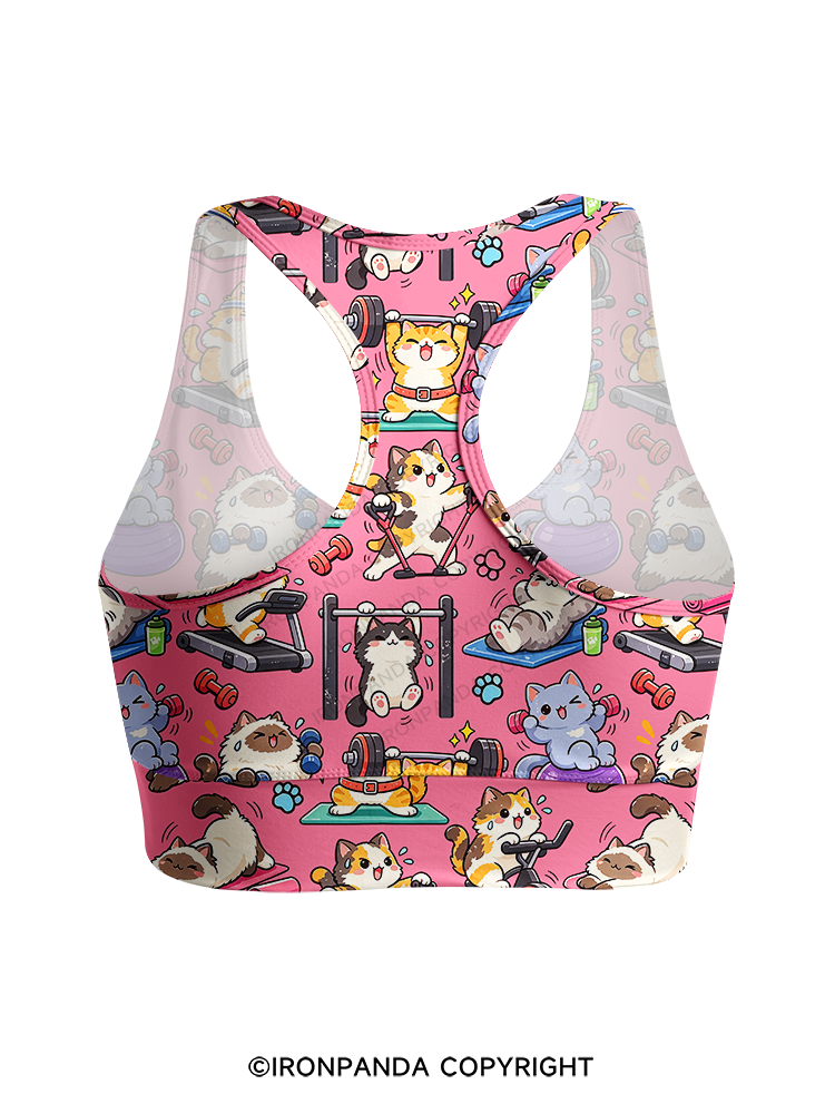 Fitness Cats Gym Workout Racerback Sports Bra