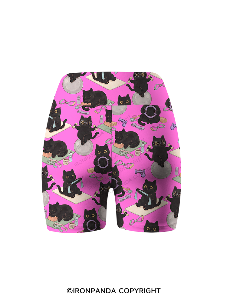 CAT HOME WORKOUT DIARY Printed Yoga Cycling Shorts