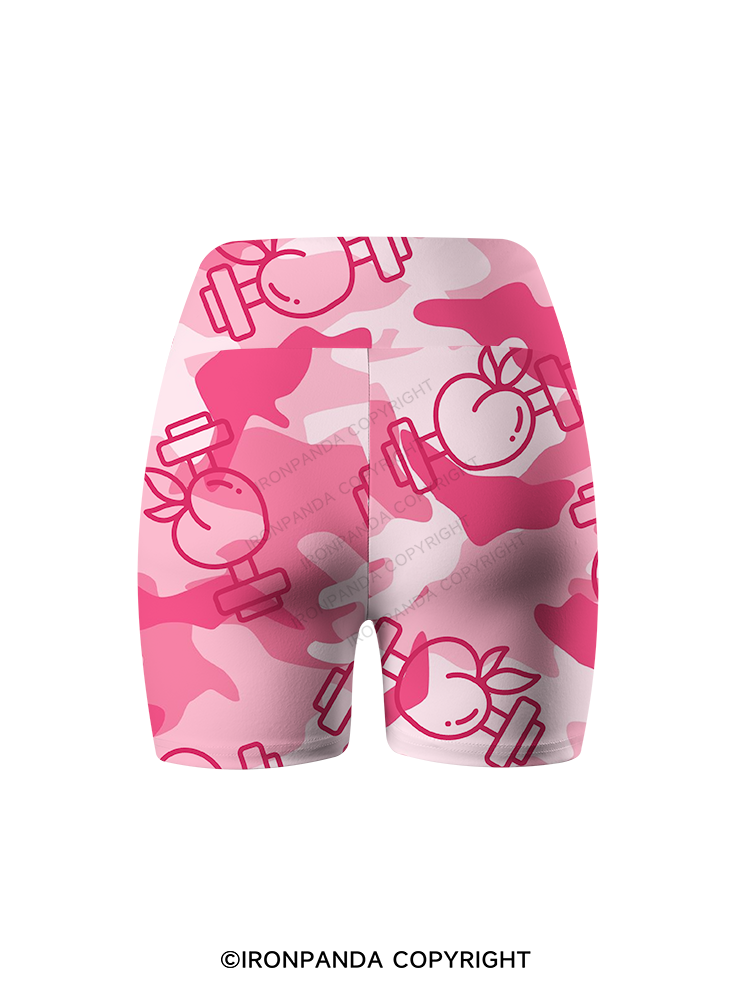 Pink Peach Printed Yoga Cycling Shorts