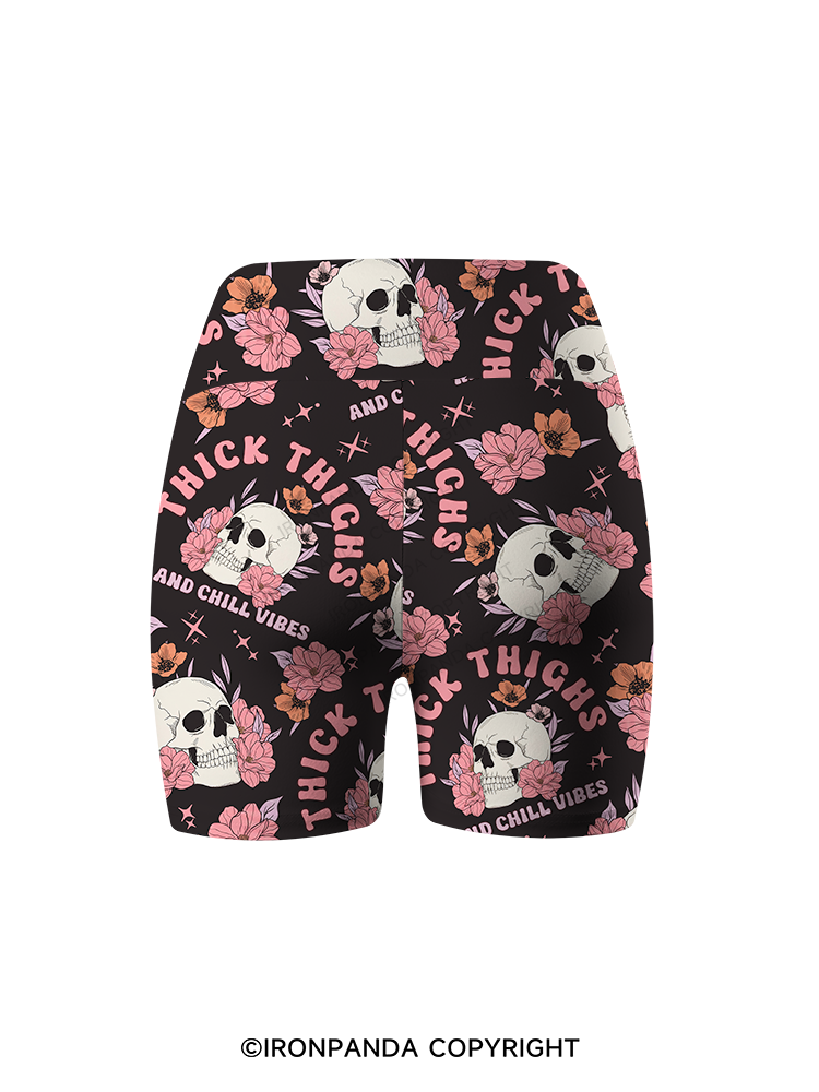 THICK THIGHS AND CHILL VIBES Printed Yoga Cycling Shorts