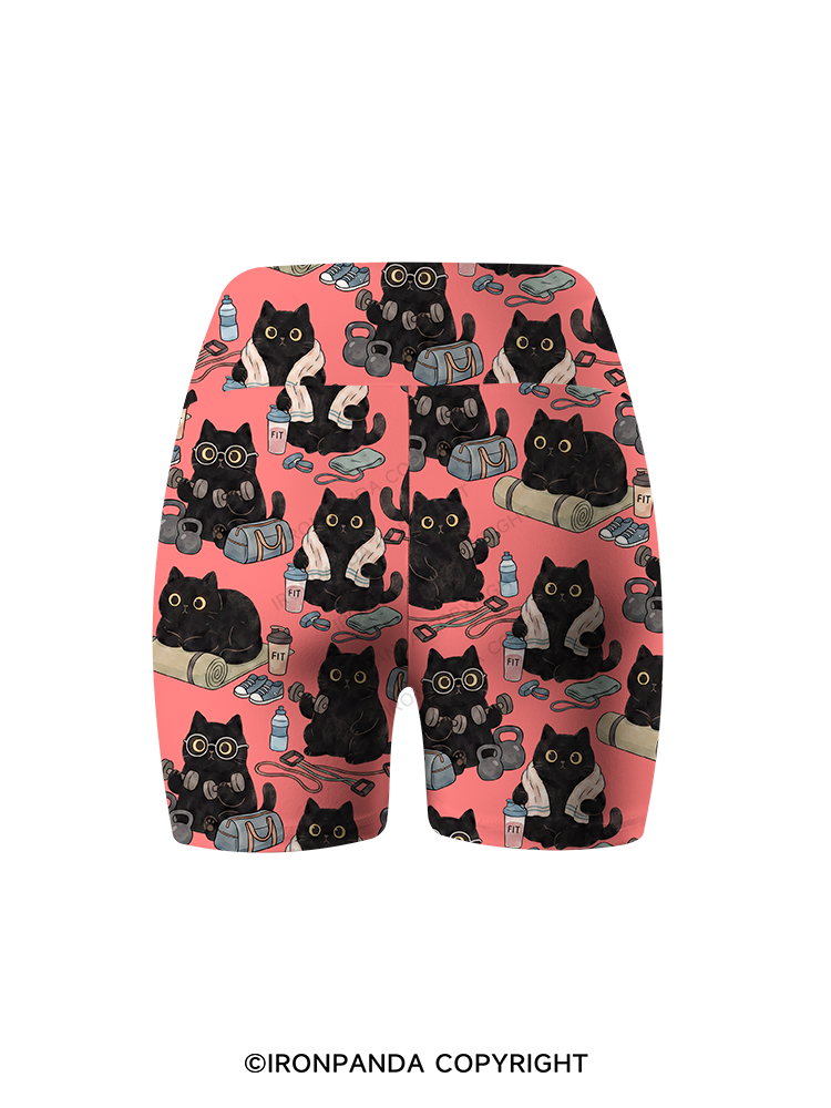 Black Cat Fitness Printed Yoga Cycling Shorts