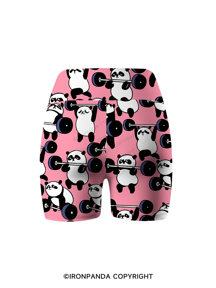 PANDAS IN WEIGHT TRAINING Printed Yoga Cycling Shorts