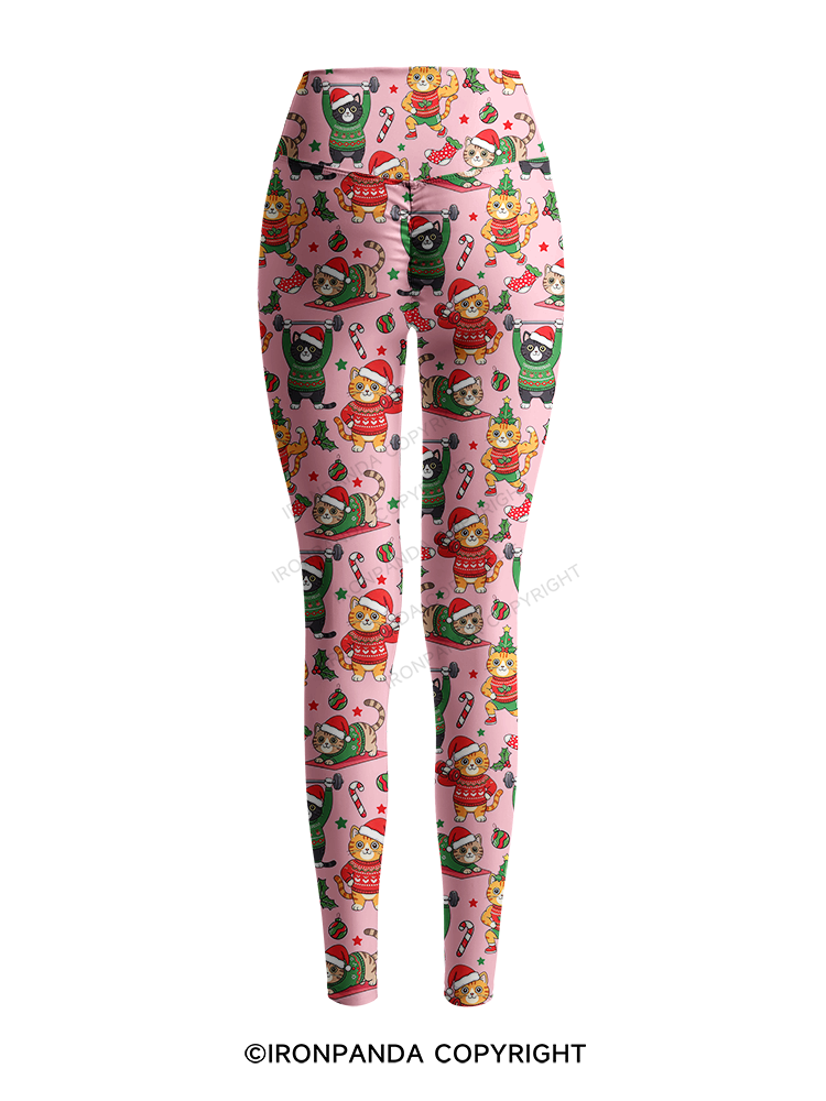 CHRISTMAS FITNESS CATS Printed Yoga Pants