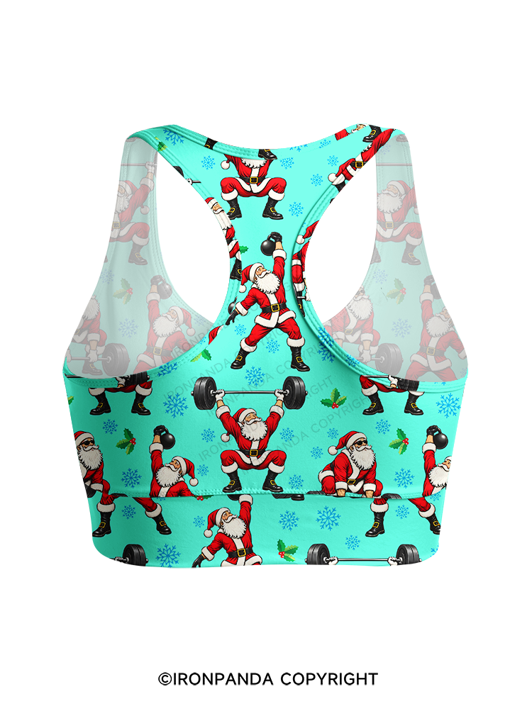 Santa Lifting Christmas Workout Yoga Racerback Sports Bra