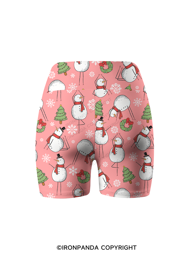 Snowman Christmas Yoga Printed Yoga Cycling Shorts