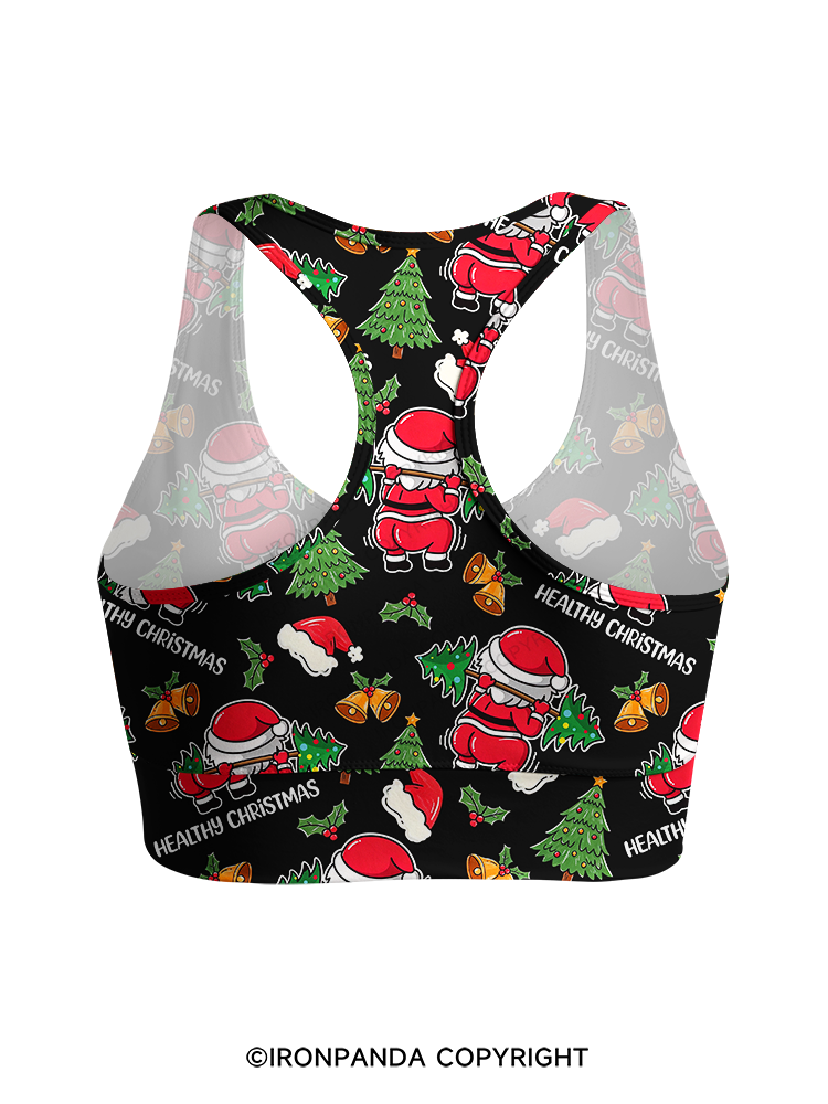 Funny Healthy Christmas Santa Racerback Sports Bra