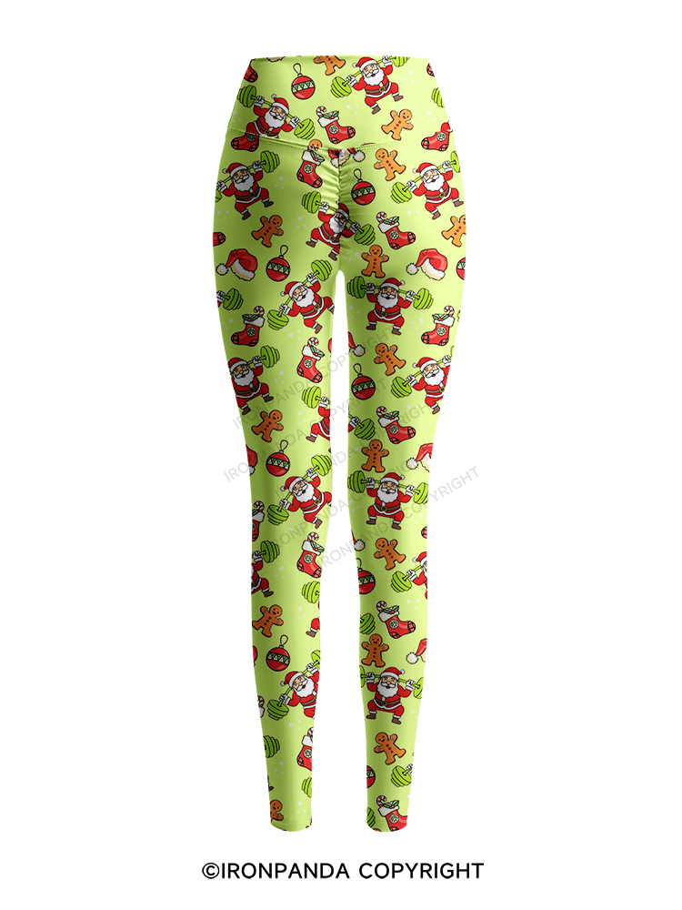 Santa Lifting Weights Skip Legs Printed Yoga Pants