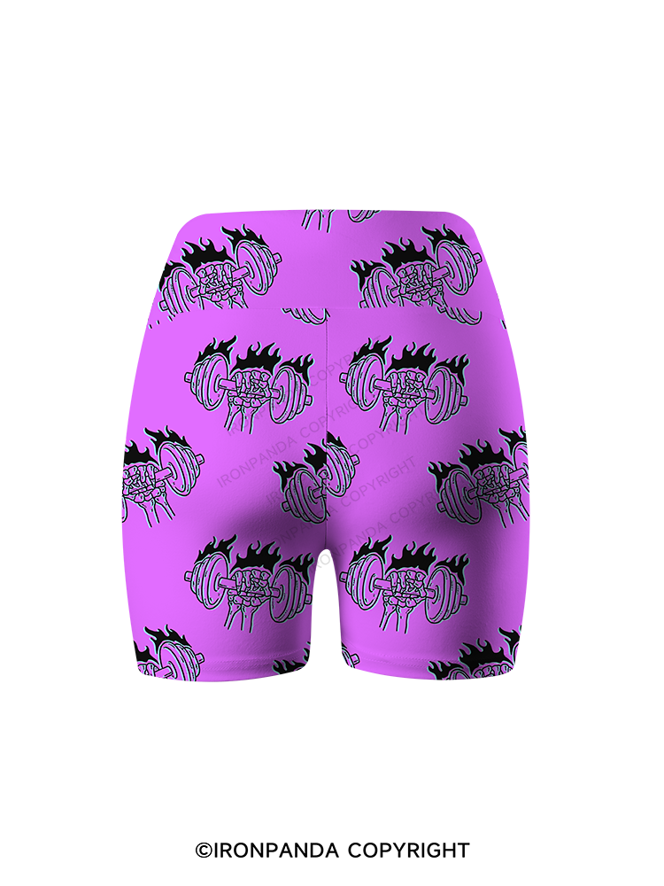 Flame Barbell Printed Yoga Cycling Shorts