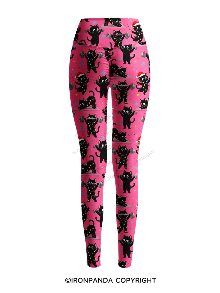 Christmas Fitness Black Cat Printed Yoga Pants