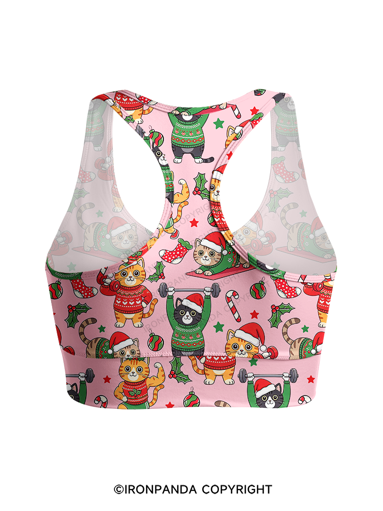 CHRISTMAS FITNESS CATS Racerback Sports Bra