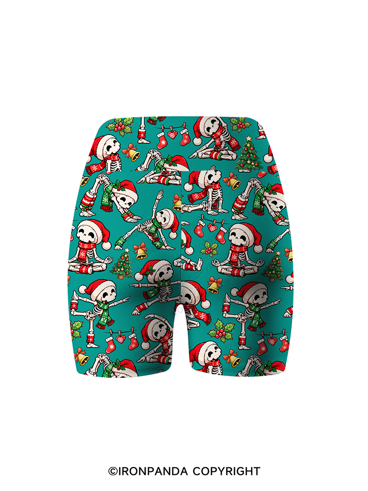 Yoga Skeleton Santa Hat Yogi Printed Yoga Cycling Shorts