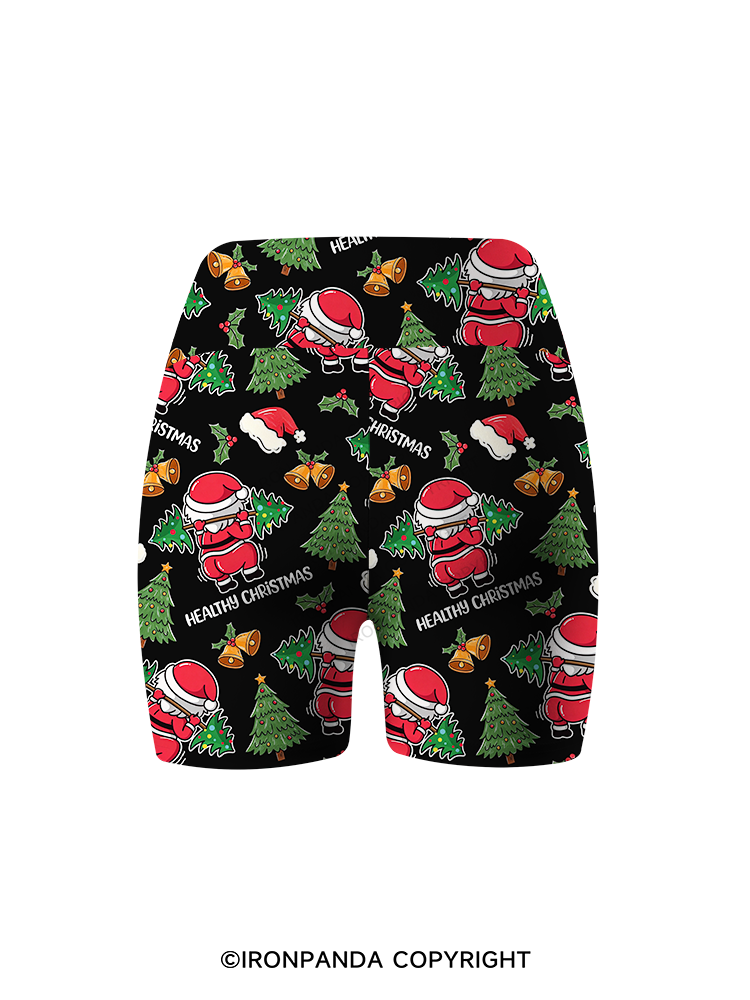 Funny Healthy Christmas Santa Printed Yoga Cycling Shorts