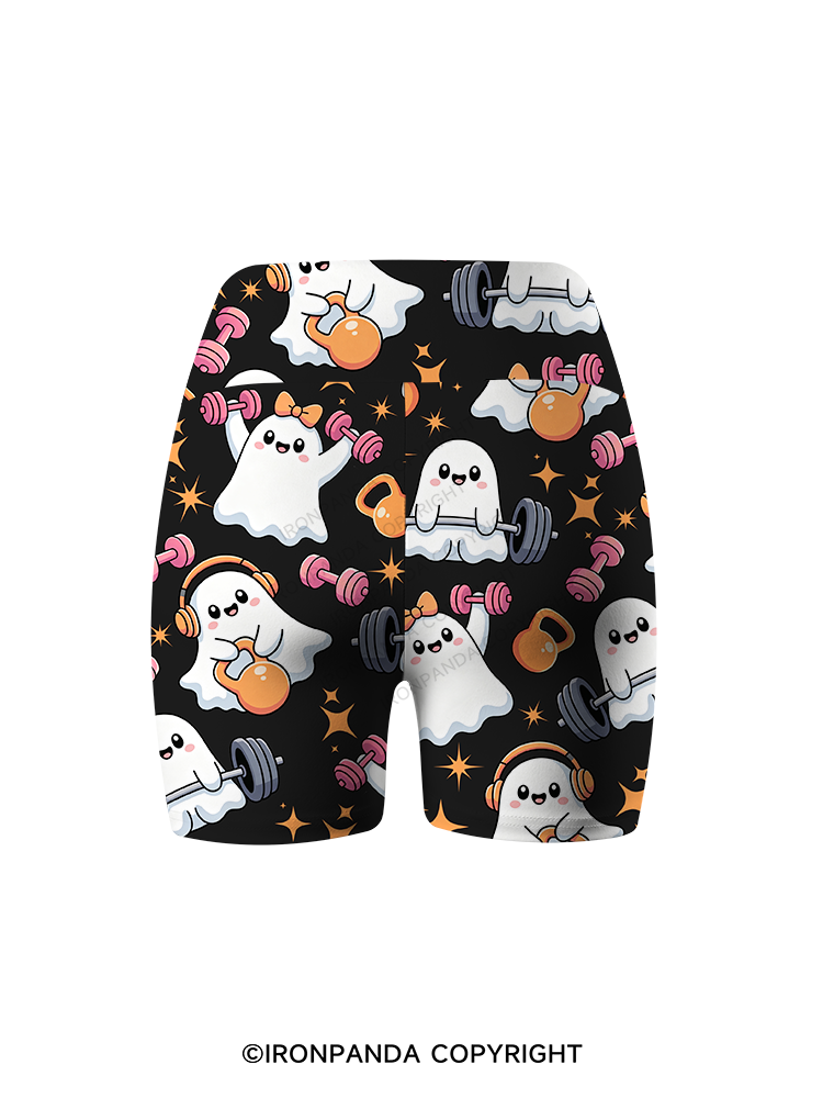 GHOST POWER WORKOUT TIME Printed Yoga Cycling Shorts