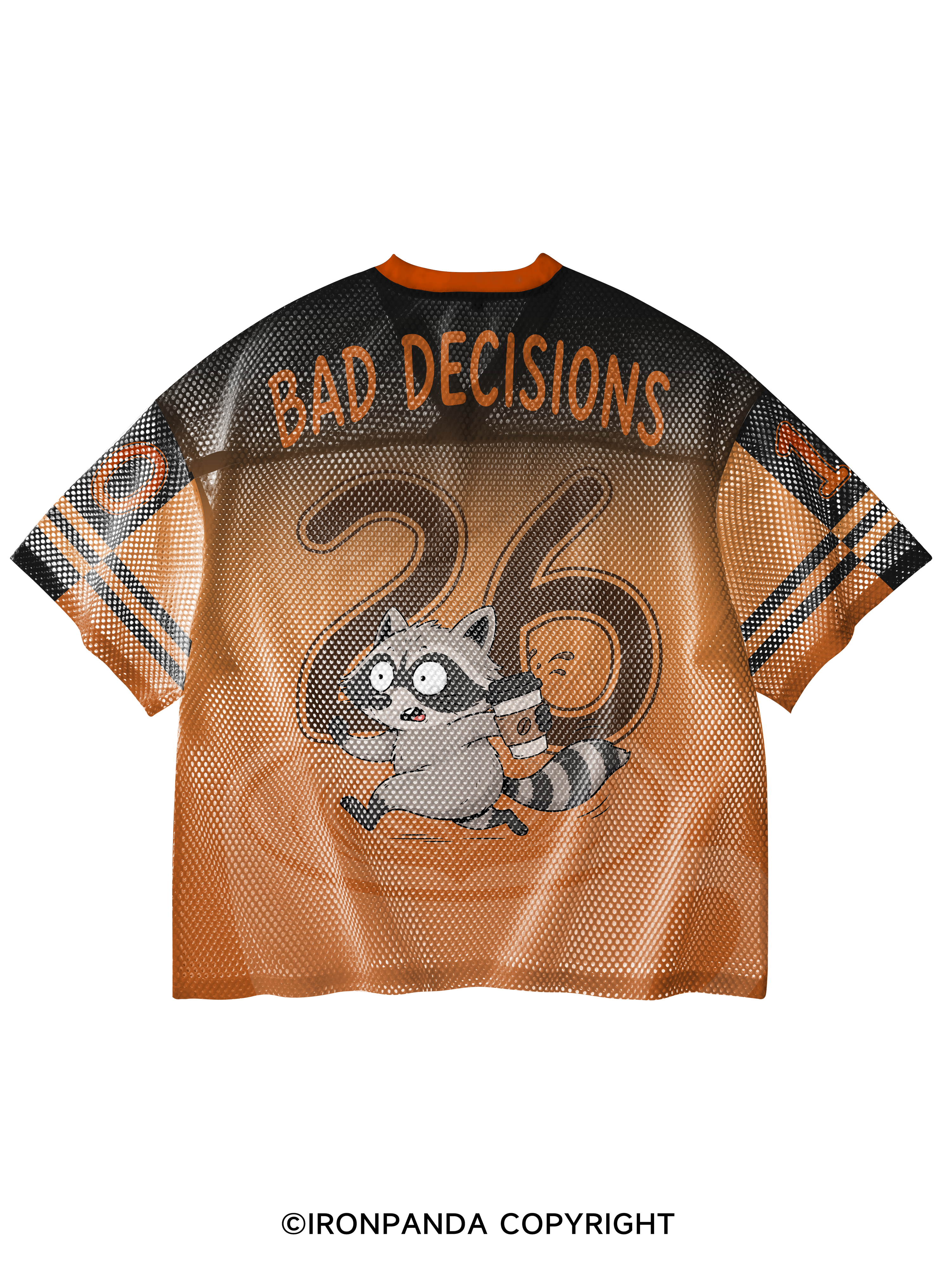 Running On Caffeine And Bad Decisions Funny Raccoon V-Neck Open Hole Mesh Top