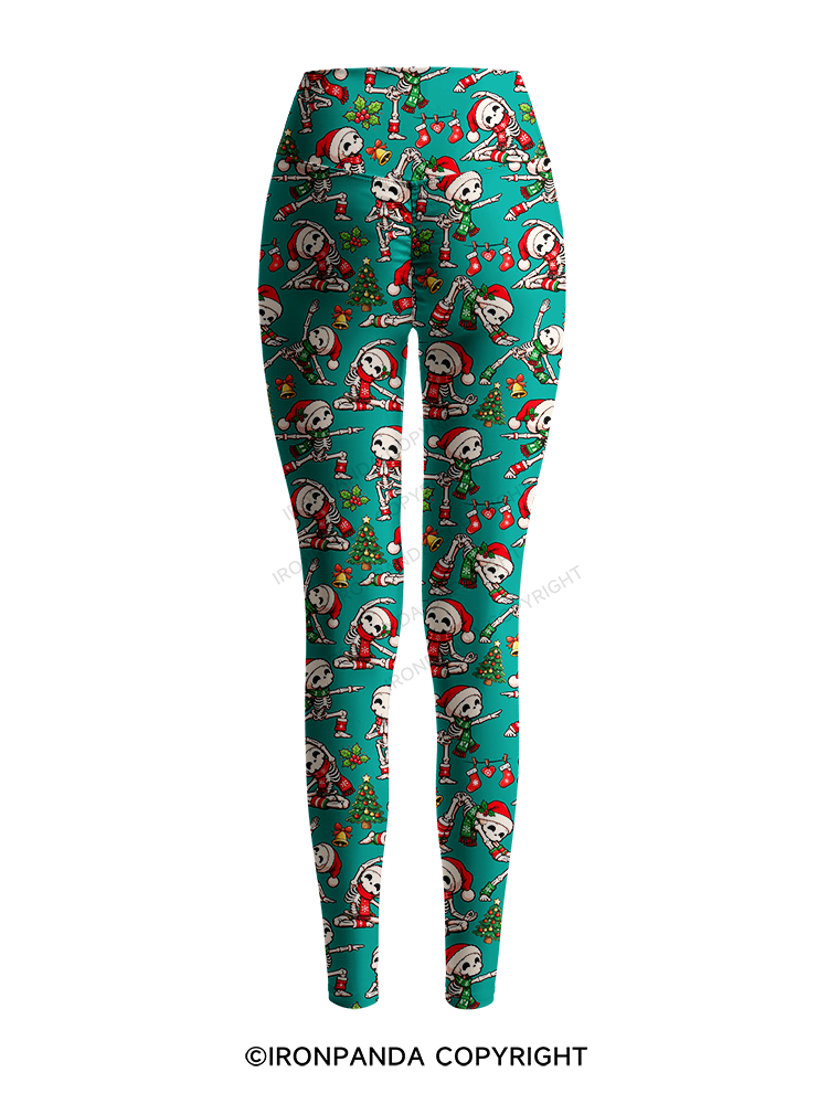 Yoga Skeleton Santa Hat Yogi Printed Yoga Pants