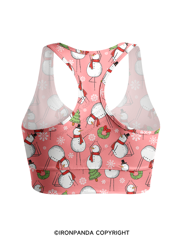 Snowman Christmas Yoga Racerback Sports Bra