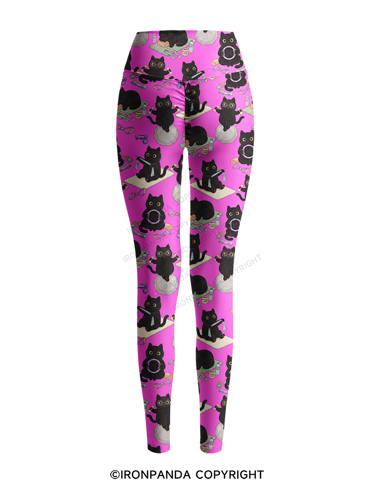 CAT HOME WORKOUT DIARY Printed Yoga Pants