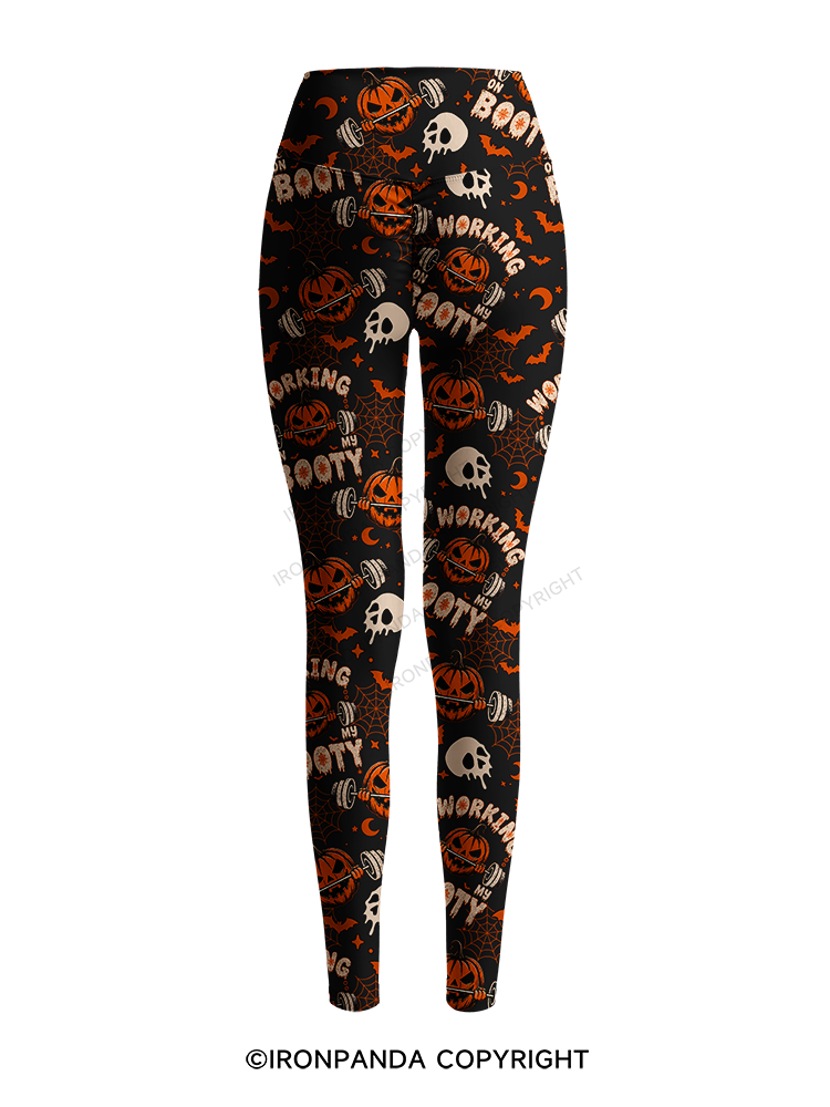 WORKING ON MY BOOTY FUNNY HALLOWEEN PUMPKIN Printed Yoga Pants