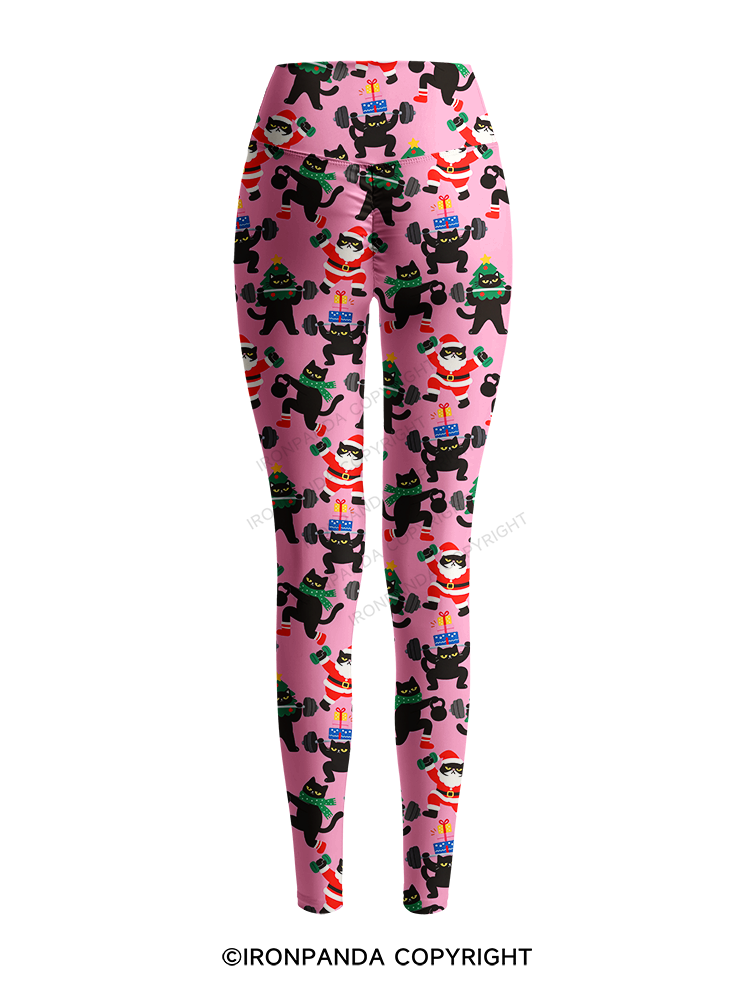 WEIGHTLIFTING BLACK CAT CHRISTMAS WORKOUT Printed Yoga Pants