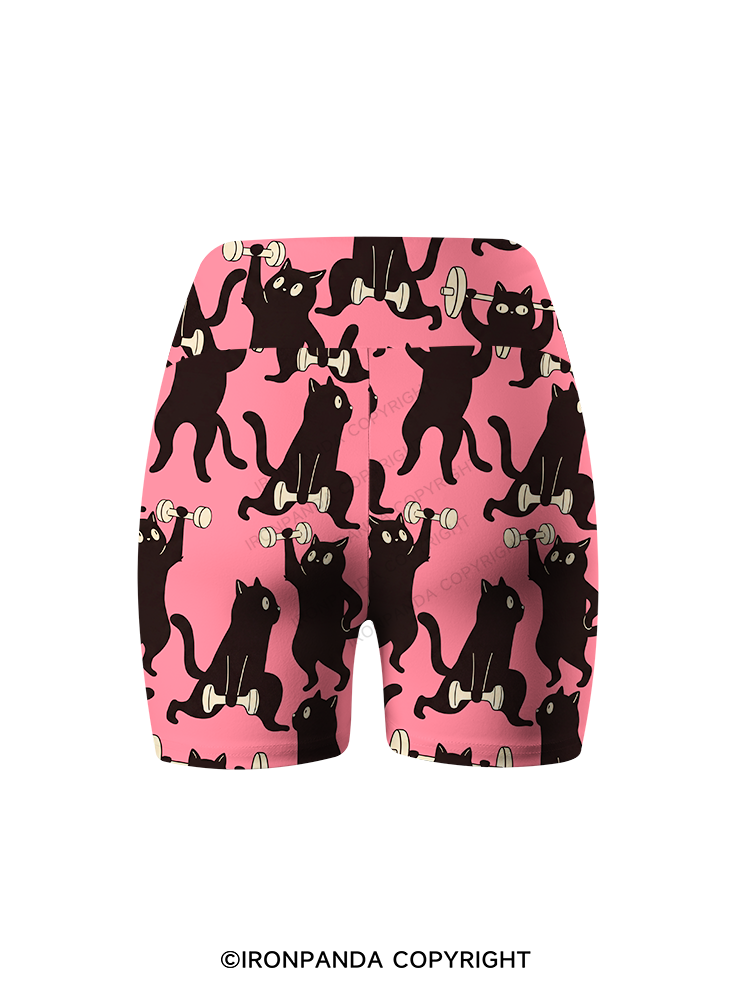 Funny Cat Gym Printed Yoga Cycling Shorts