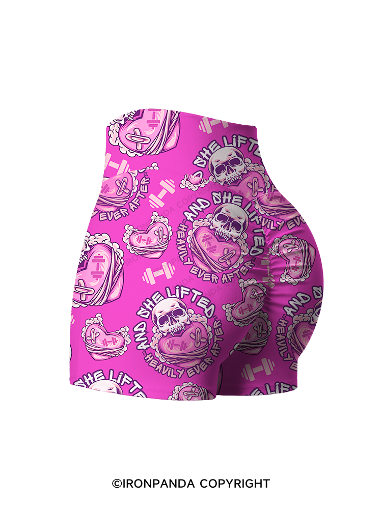 And She Lifted Heavily Ever After Printed Yoga Shorts